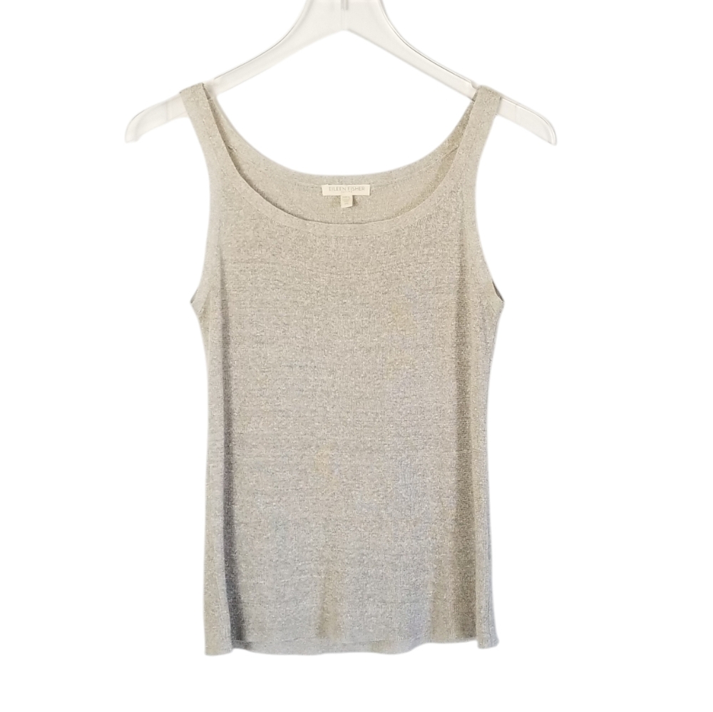 EILEEN FISHER Lightweight Linen Silk Tank Top Heathered Tan Size Petite Small
